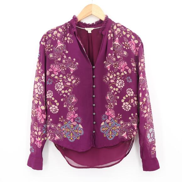 Anthropologie Pilcro Women's The Tavi Bottondown Blouse Purple Floral Sz S - Picture 1 of 9